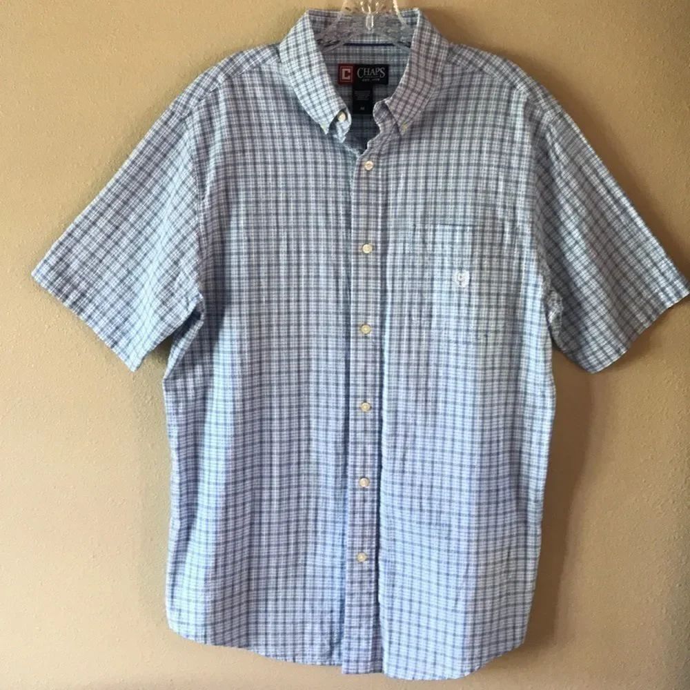 Chaps Blue and White Plaid Shirt